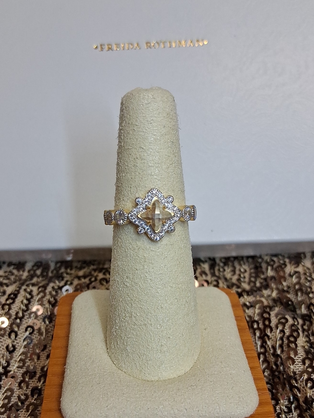 Solid Sterling Silver and 14kt Matte Gold Plated Quarterfoil Ring Size 7